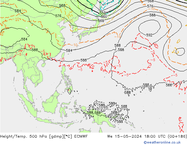 Z500/Yağmur (+YB)/Z850 ECMWF Çar 15.05.2024 18 UTC