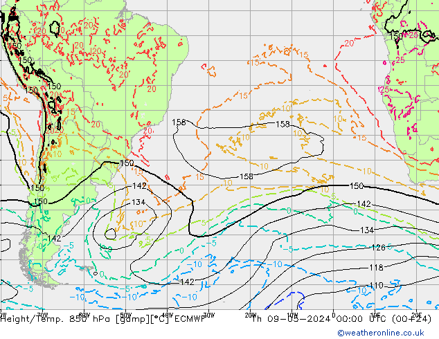 Z500/Yağmur (+YB)/Z850 ECMWF Per 09.05.2024 00 UTC