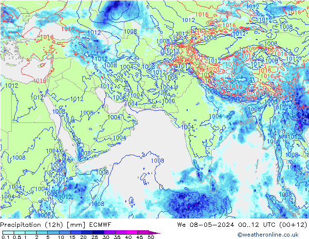 降水量 (12h) ECMWF 星期三 08.05.2024 12 UTC