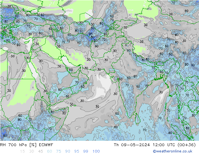 RH 700 hPa ECMWF Th 09.05.2024 12 UTC