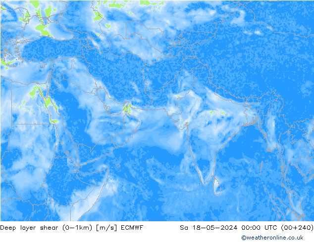 Deep layer shear (0-1km) ECMWF Sa 18.05.2024 00 UTC