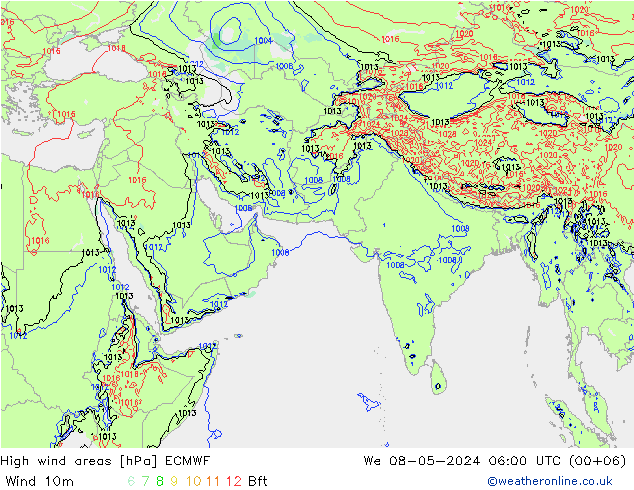 High wind areas ECMWF 星期三 08.05.2024 06 UTC