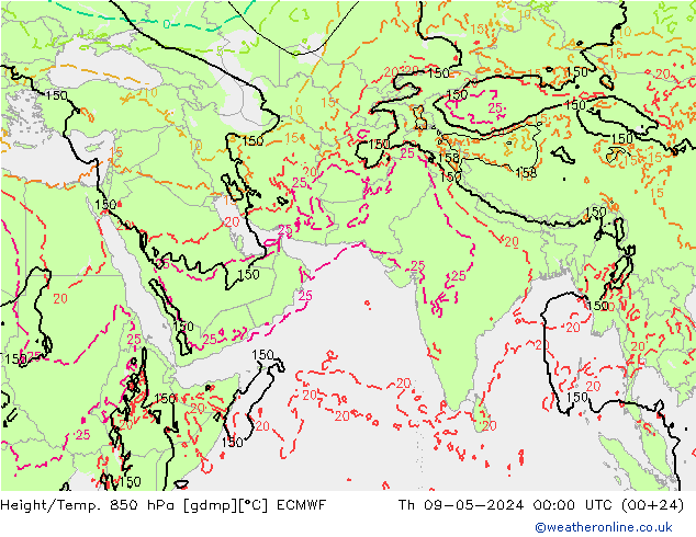 Yükseklik/Sıc. 850 hPa ECMWF Per 09.05.2024 00 UTC