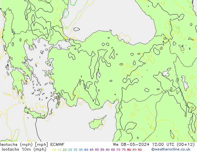 Isotachen (mph) ECMWF wo 08.05.2024 12 UTC