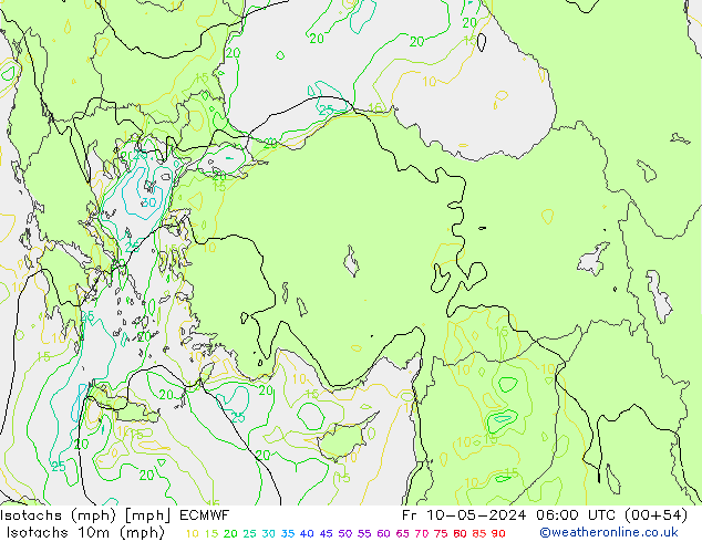 Izotacha (mph) ECMWF pt. 10.05.2024 06 UTC