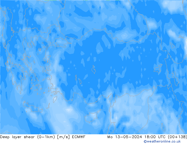 Deep layer shear (0-1km) ECMWF Pzt 13.05.2024 18 UTC