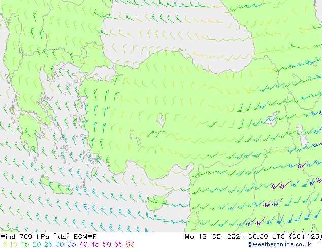 wiatr 700 hPa ECMWF pon. 13.05.2024 06 UTC