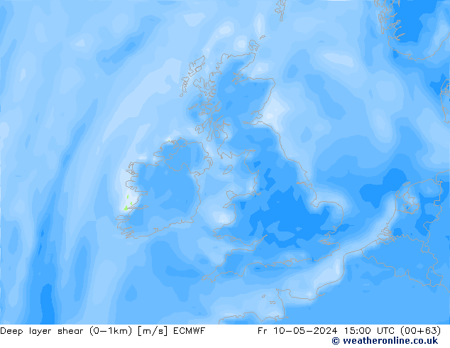 Deep layer shear (0-1km) ECMWF пт 10.05.2024 15 UTC