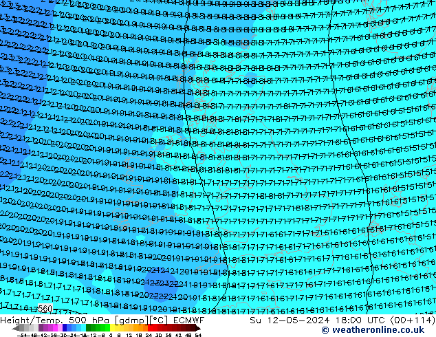 Yükseklik/Sıc. 500 hPa ECMWF Paz 12.05.2024 18 UTC