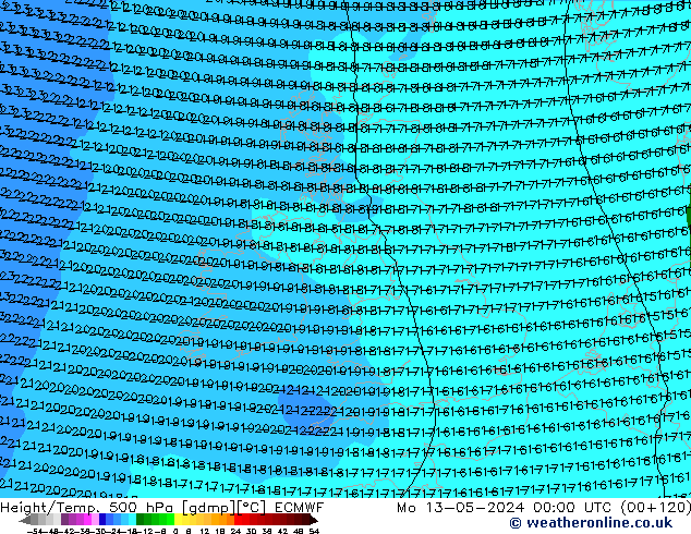 Height/Temp. 500 гПа ECMWF пн 13.05.2024 00 UTC
