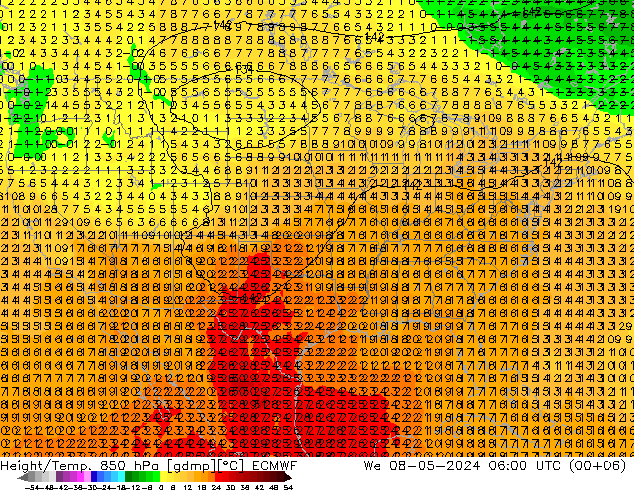 Z500/Yağmur (+YB)/Z850 ECMWF Çar 08.05.2024 06 UTC