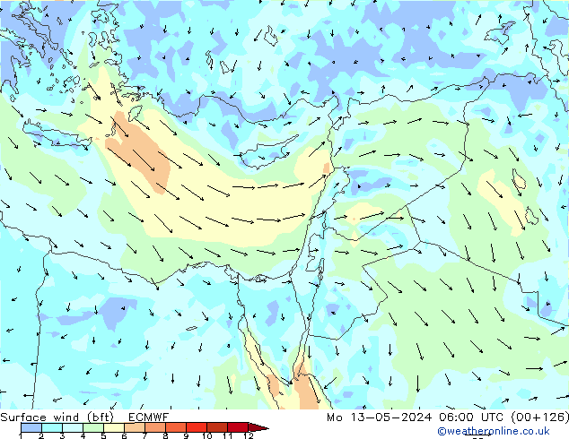 Surface wind (bft) ECMWF Mo 13.05.2024 06 UTC