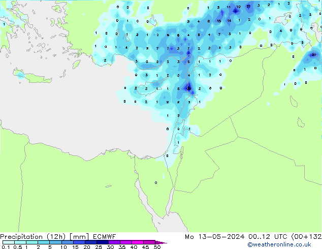 Precipitation (12h) ECMWF Mo 13.05.2024 12 UTC