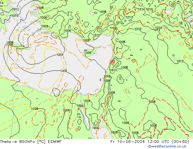 Theta-e 850hPa ECMWF vr 10.05.2024 12 UTC