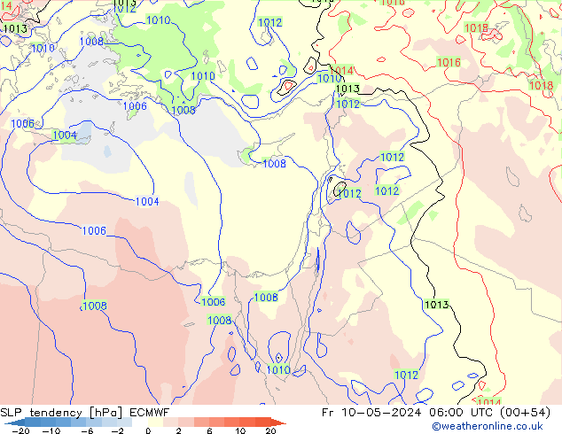 Tendance de pression  ECMWF ven 10.05.2024 06 UTC