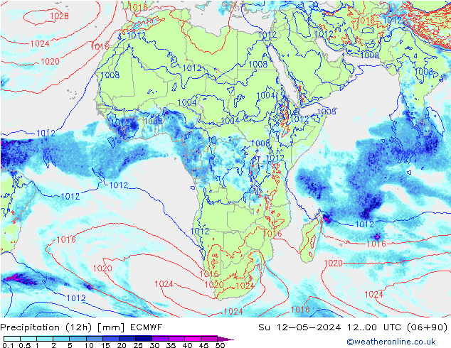 Precipitação (12h) ECMWF Dom 12.05.2024 00 UTC