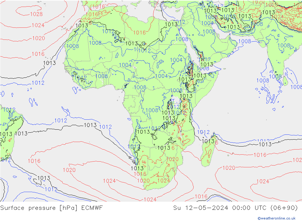 Surface pressure ECMWF Su 12.05.2024 00 UTC