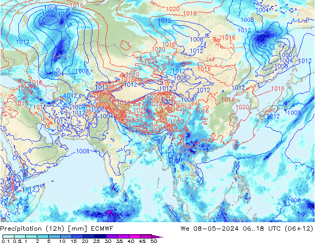 Precipitação (12h) ECMWF Qua 08.05.2024 18 UTC