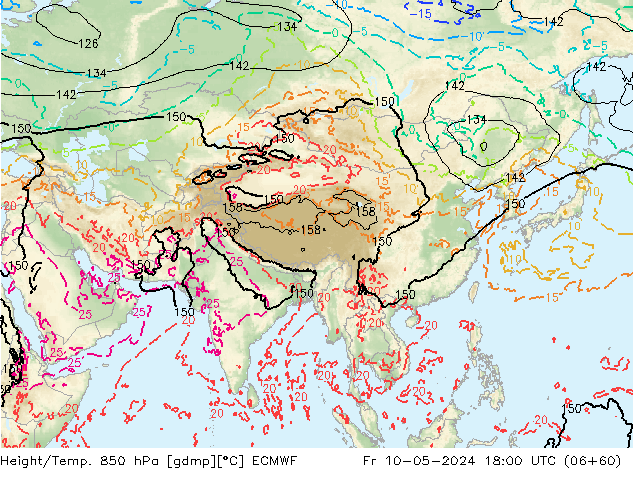 Height/Temp. 850 гПа ECMWF пт 10.05.2024 18 UTC