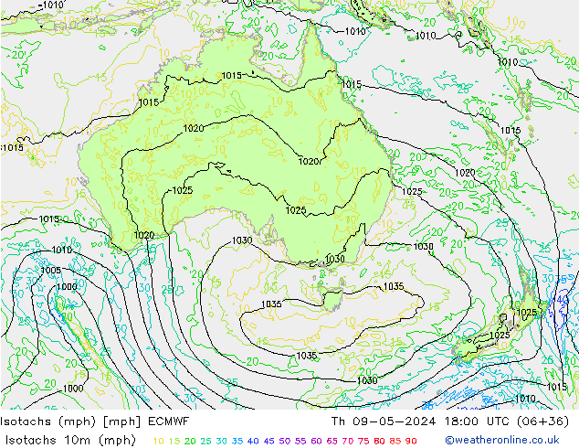 Isotachen (mph) ECMWF do 09.05.2024 18 UTC