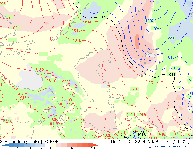 SLP tendency ECMWF Qui 09.05.2024 06 UTC