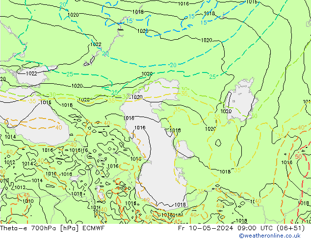Theta-e 700гПа ECMWF пт 10.05.2024 09 UTC