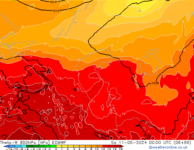 Theta-W 850hPa ECMWF So 11.05.2024 00 UTC