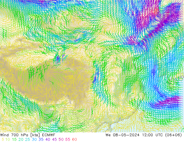 风 700 hPa ECMWF 星期三 08.05.2024 12 UTC