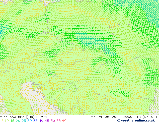 Viento 850 hPa ECMWF mié 08.05.2024 06 UTC