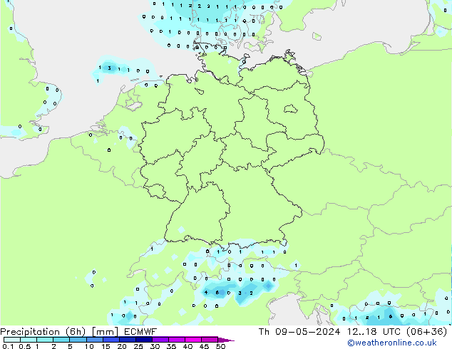 Precipitation (6h) ECMWF Th 09.05.2024 18 UTC