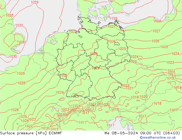 Pressione al suolo ECMWF mer 08.05.2024 09 UTC