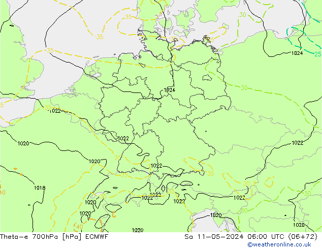 Theta-e 700hPa ECMWF za 11.05.2024 06 UTC