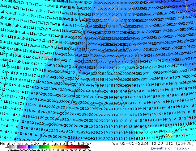 Z500/Rain (+SLP)/Z850 ECMWF 星期三 08.05.2024 12 UTC