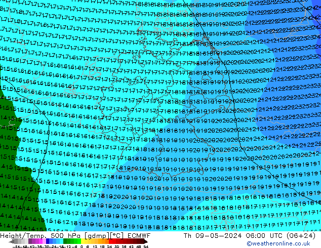 Height/Temp. 500 hPa ECMWF Th 09.05.2024 06 UTC