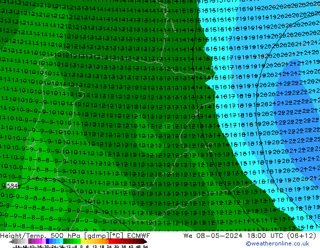 Z500/Rain (+SLP)/Z850 ECMWF We 08.05.2024 18 UTC