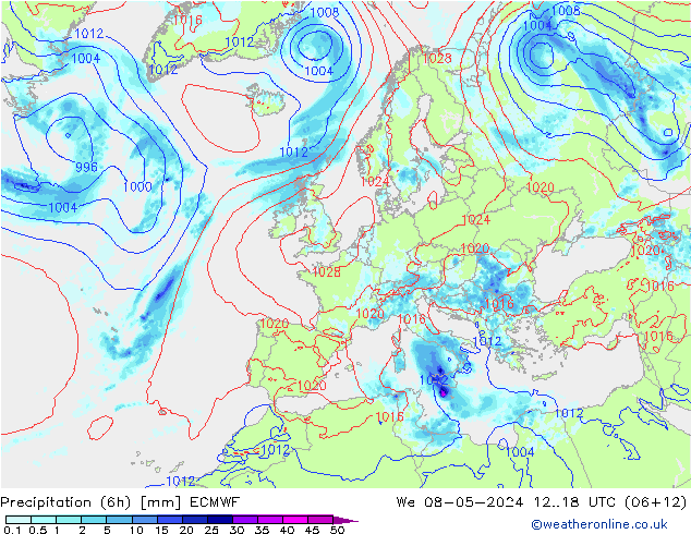 Z500/Yağmur (+YB)/Z850 ECMWF Çar 08.05.2024 18 UTC