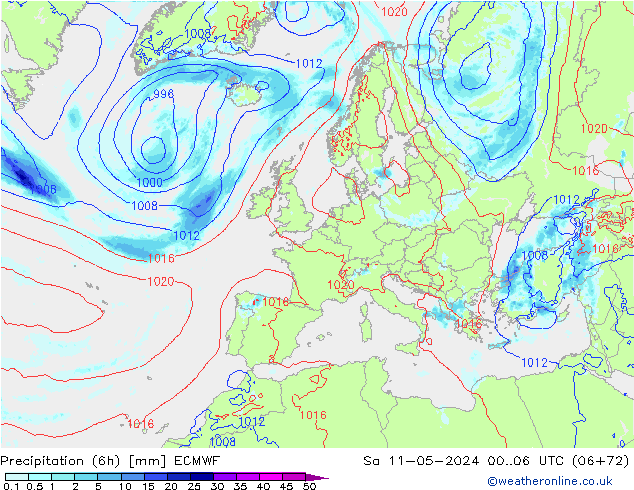 Z500/Rain (+SLP)/Z850 ECMWF sab 11.05.2024 06 UTC