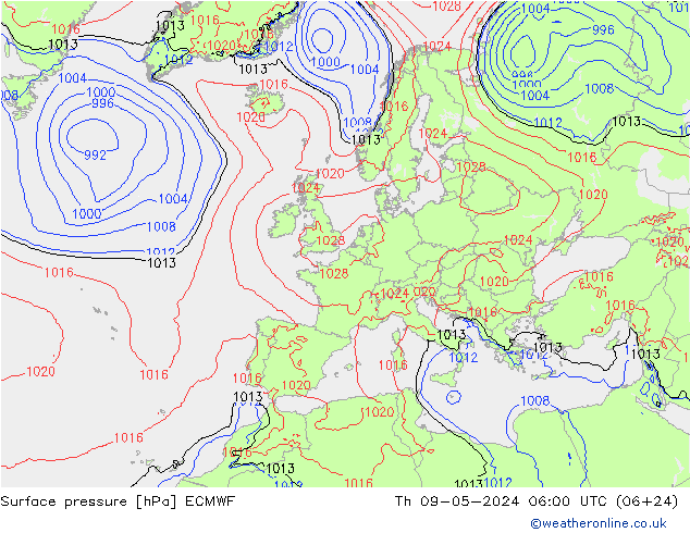 Bodendruck ECMWF Do 09.05.2024 06 UTC