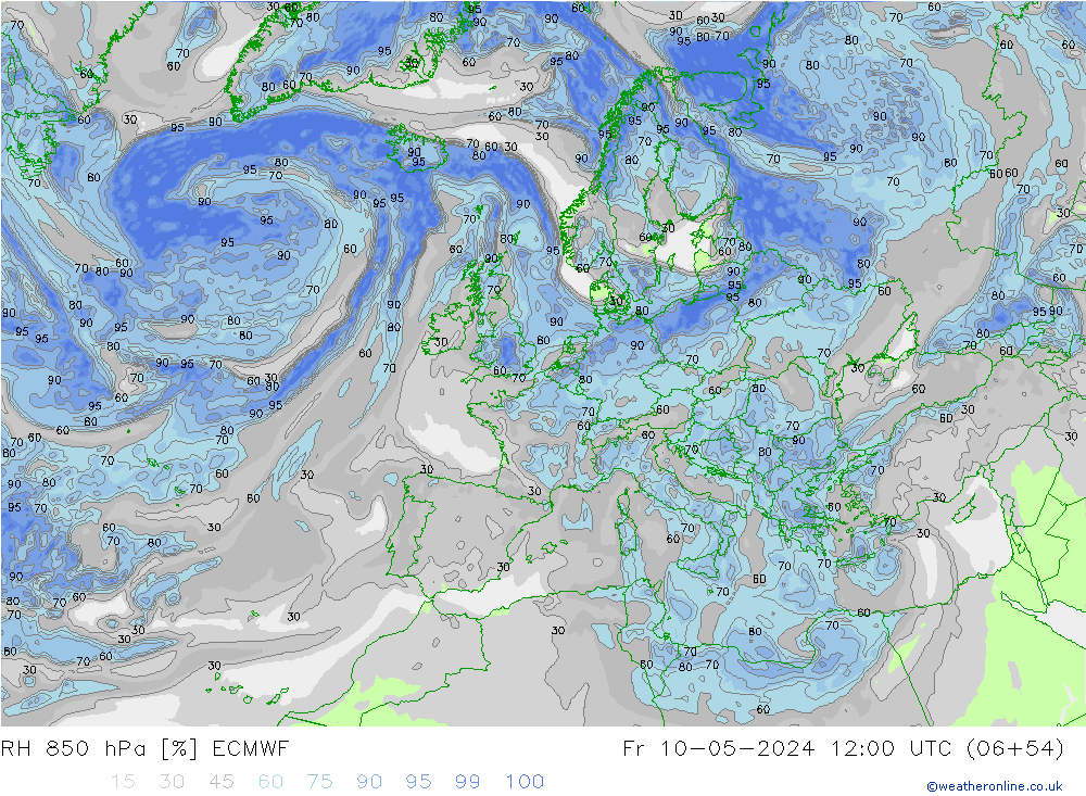 RH 850 hPa ECMWF ven 10.05.2024 12 UTC