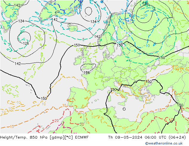 Height/Temp. 850 hPa ECMWF Do 09.05.2024 06 UTC