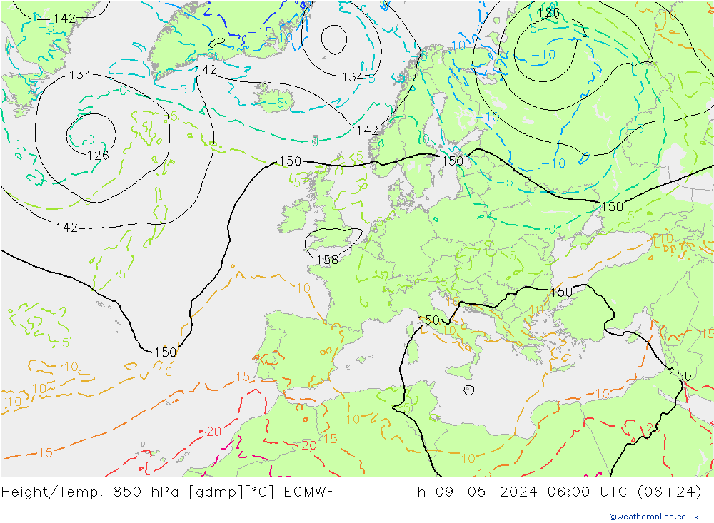 Z500/Rain (+SLP)/Z850 ECMWF Do 09.05.2024 06 UTC