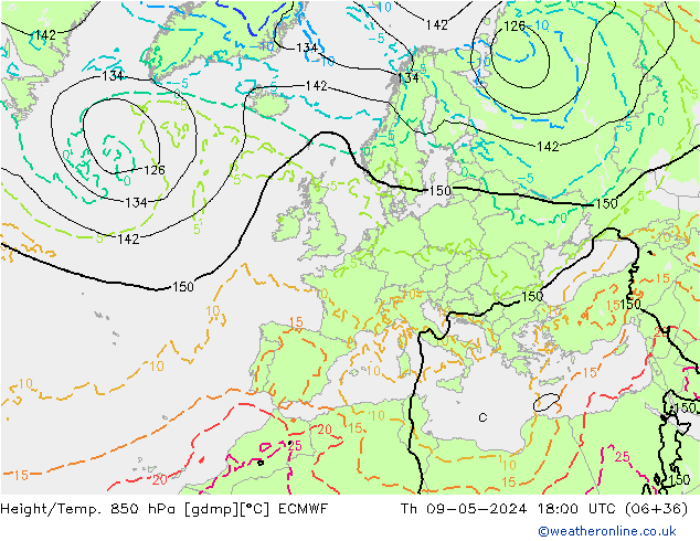 Height/Temp. 850 hPa ECMWF Th 09.05.2024 18 UTC
