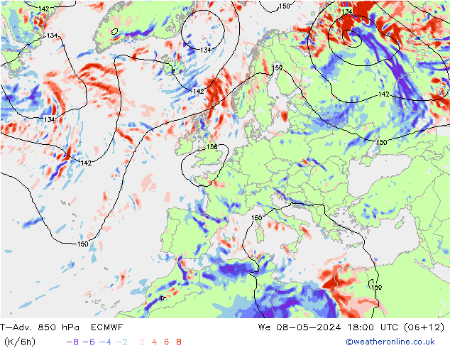 T-Adv. 850 hPa ECMWF Mi 08.05.2024 18 UTC