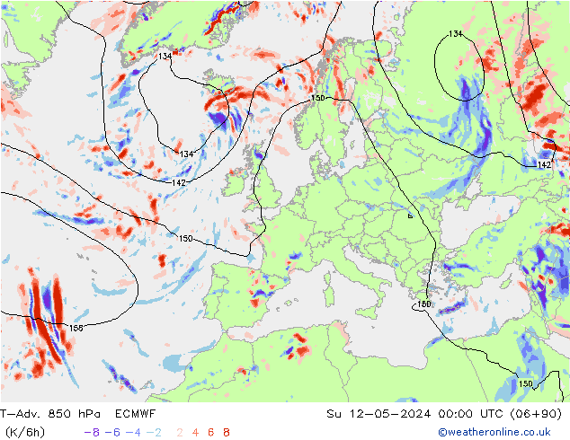 T-Adv. 850 гПа ECMWF Вс 12.05.2024 00 UTC