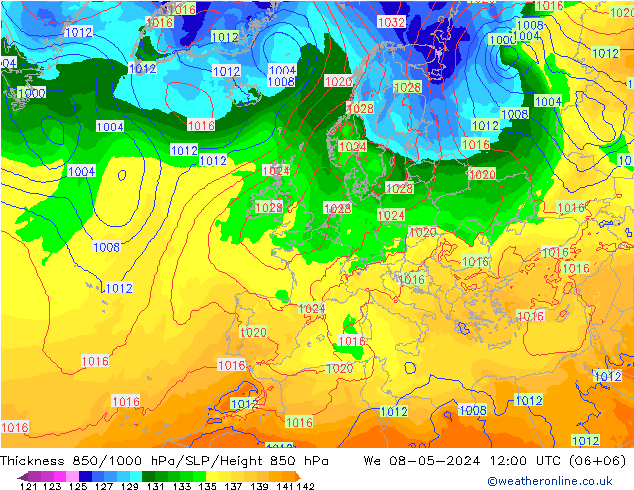 850-1000 hPa Kalınlığı ECMWF Çar 08.05.2024 12 UTC