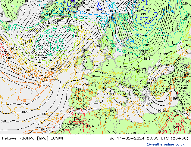 Theta-e 700hPa ECMWF Sa 11.05.2024 00 UTC