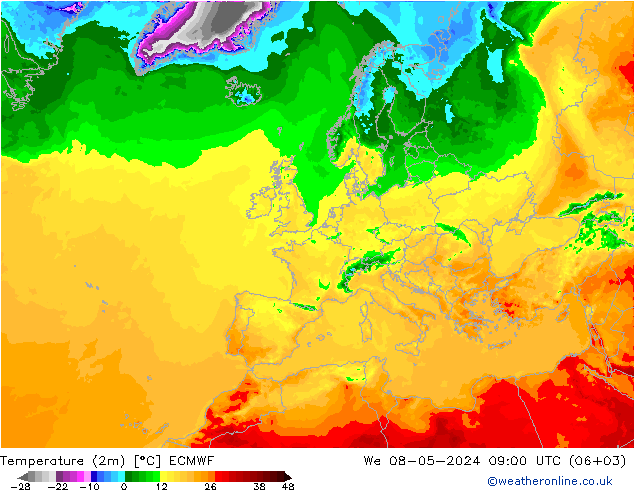 Temperatura (2m) ECMWF mié 08.05.2024 09 UTC