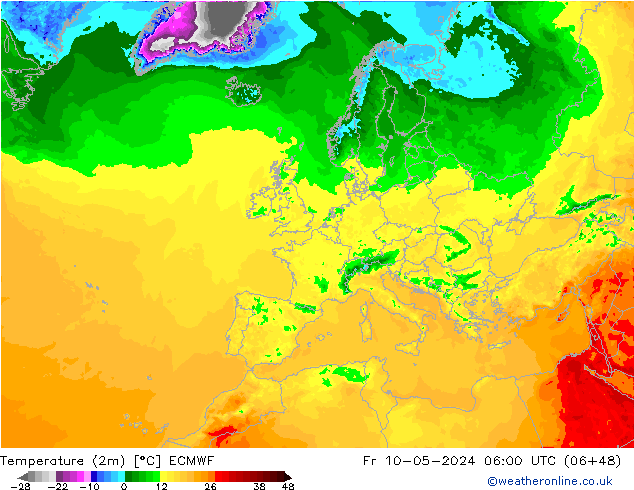 Temperature (2m) ECMWF Pá 10.05.2024 06 UTC