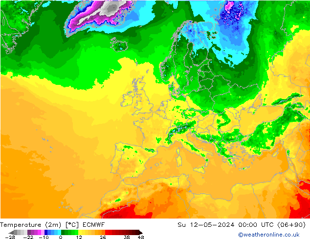 карта температуры ECMWF Вс 12.05.2024 00 UTC