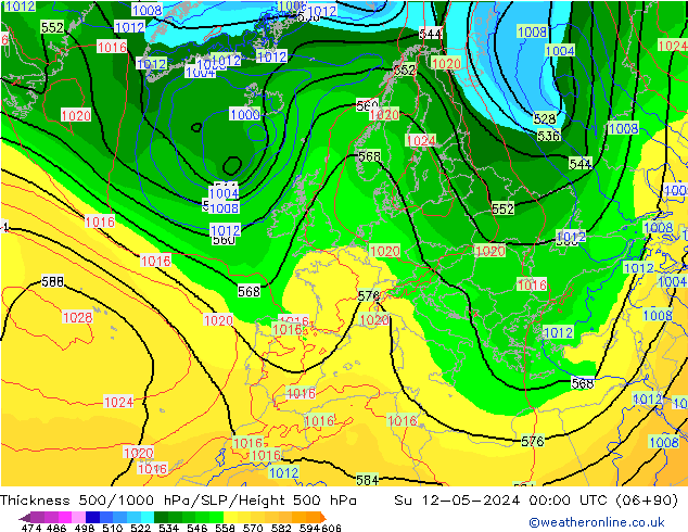 Schichtdicke 500-1000 hPa ECMWF So 12.05.2024 00 UTC